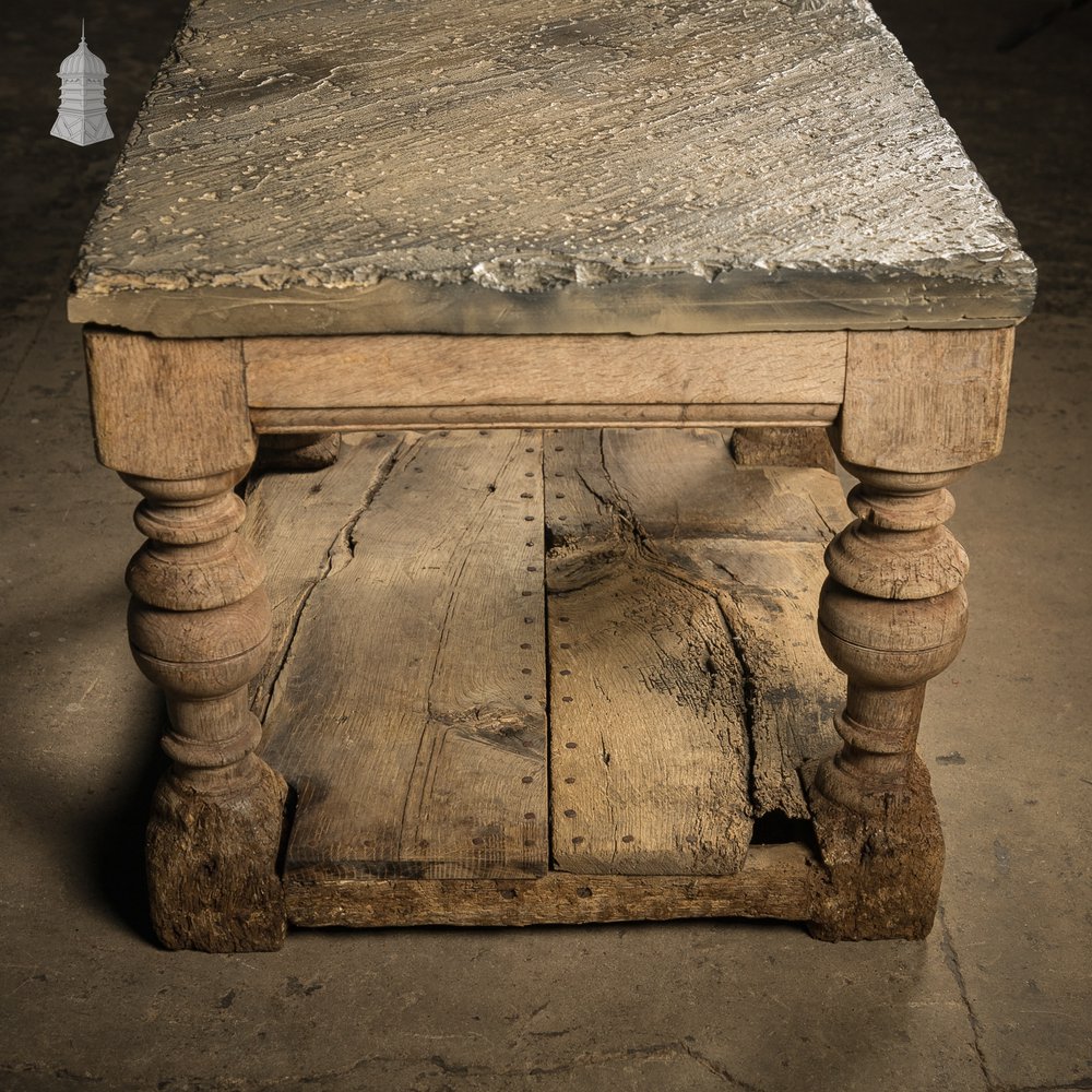 Coffee Table, 17th C Oak Base, Later Stone Top