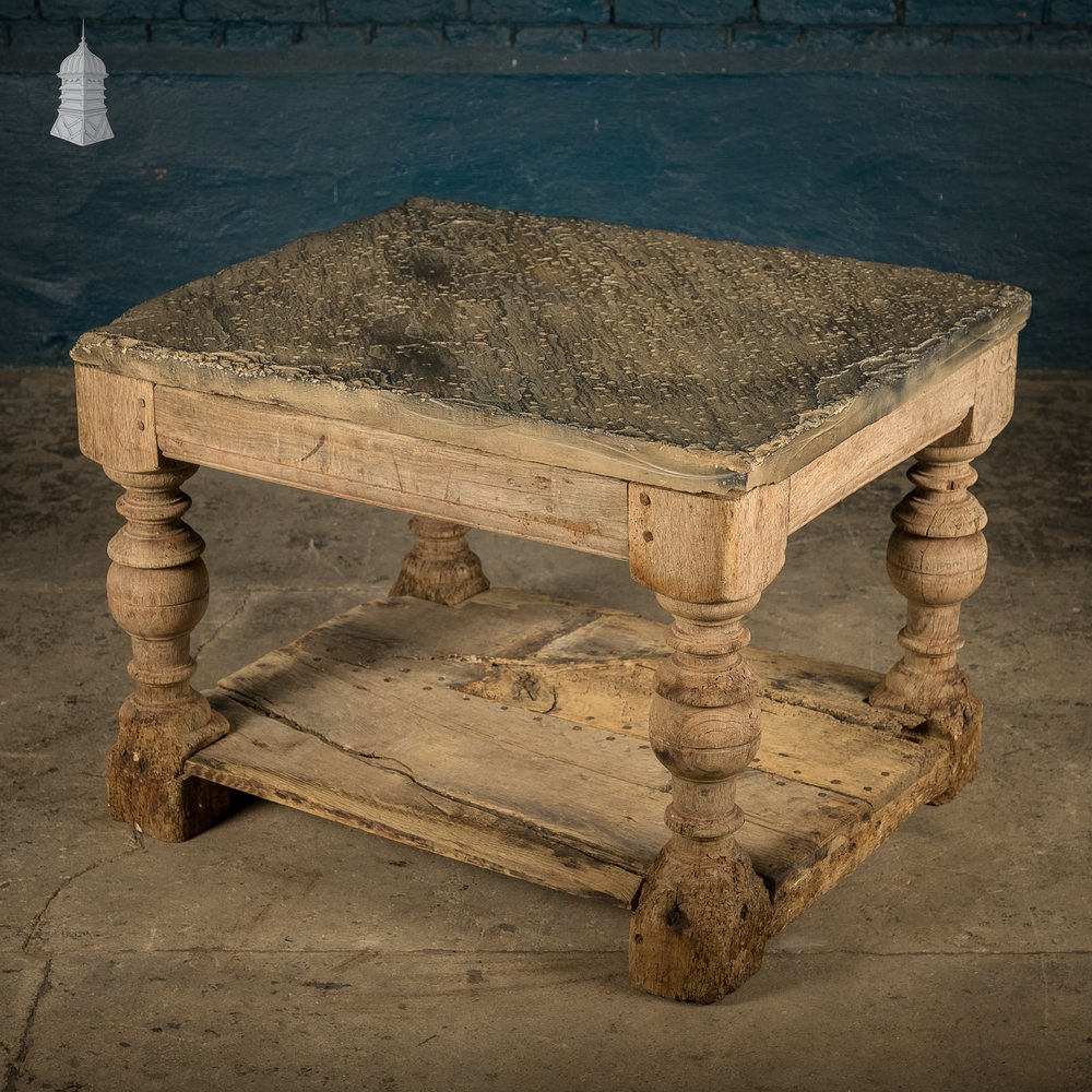 Coffee Table, 17th C Oak Base, Later Stone Top