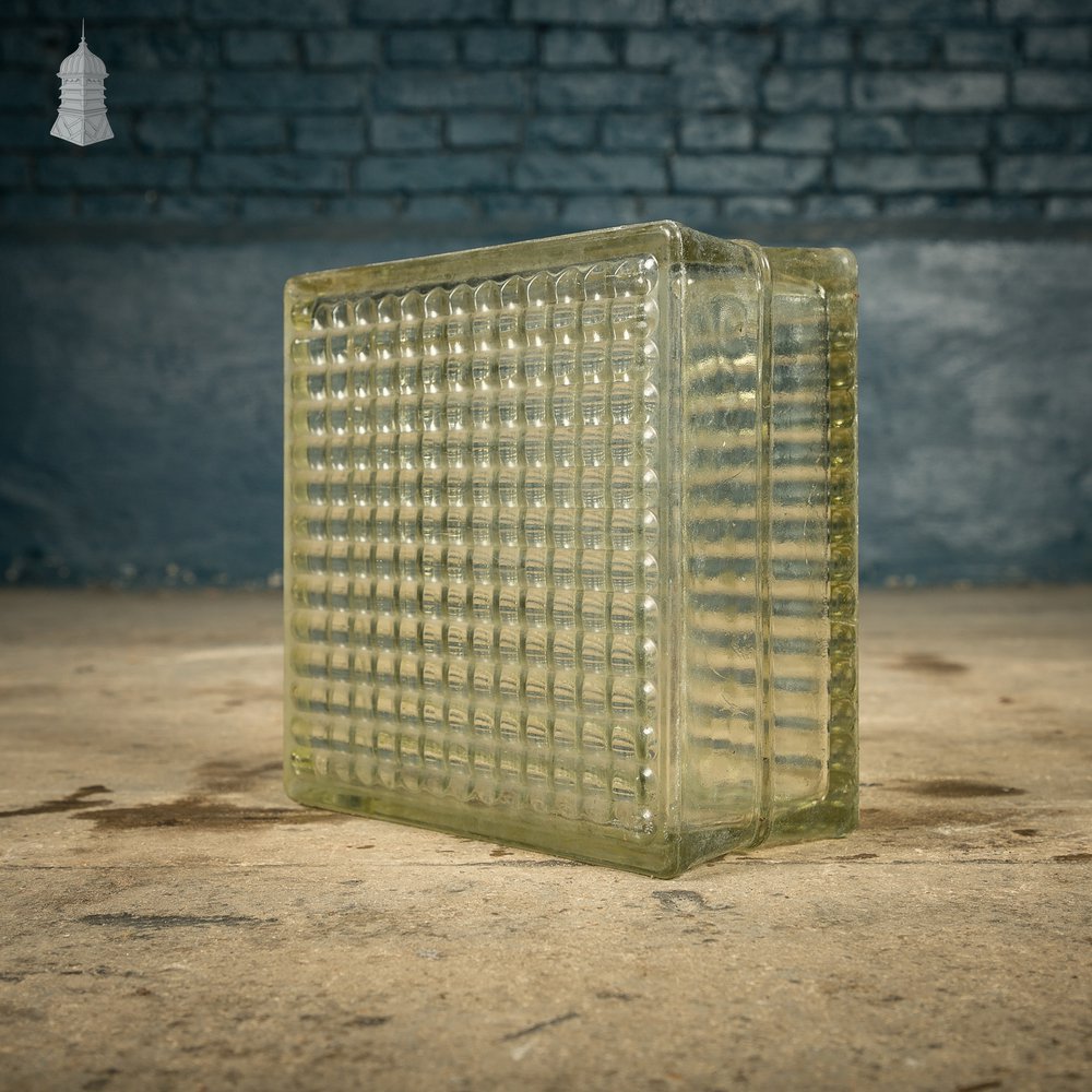 Glass Block Bricks, Cross Ribbed Design, Reclaimed Batch of 33