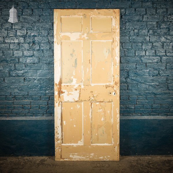 Moulded Panel Door, 6 Panels, Distressed Cream Paint