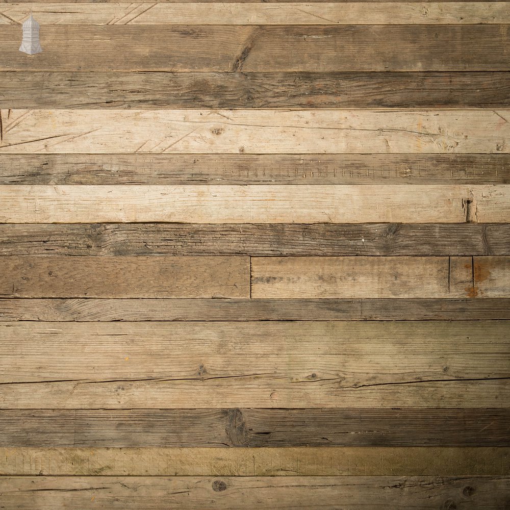 Pine Strip Cladding, Narrow Mixed Width Cladding Cut from Scaffold Boards with Original Worn Finish – 20 Square Metres