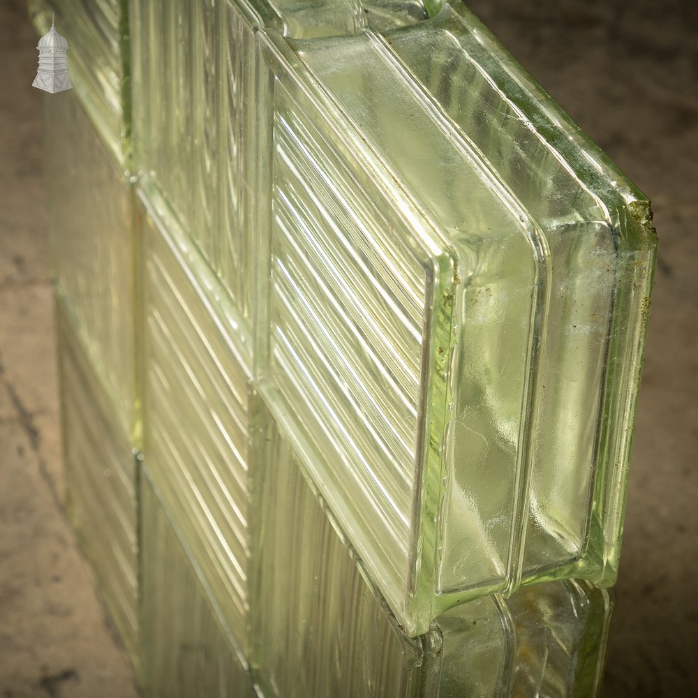 Glass Block Bricks, Reeded ‘Doric’ style, Reclaimed, Batch of 30