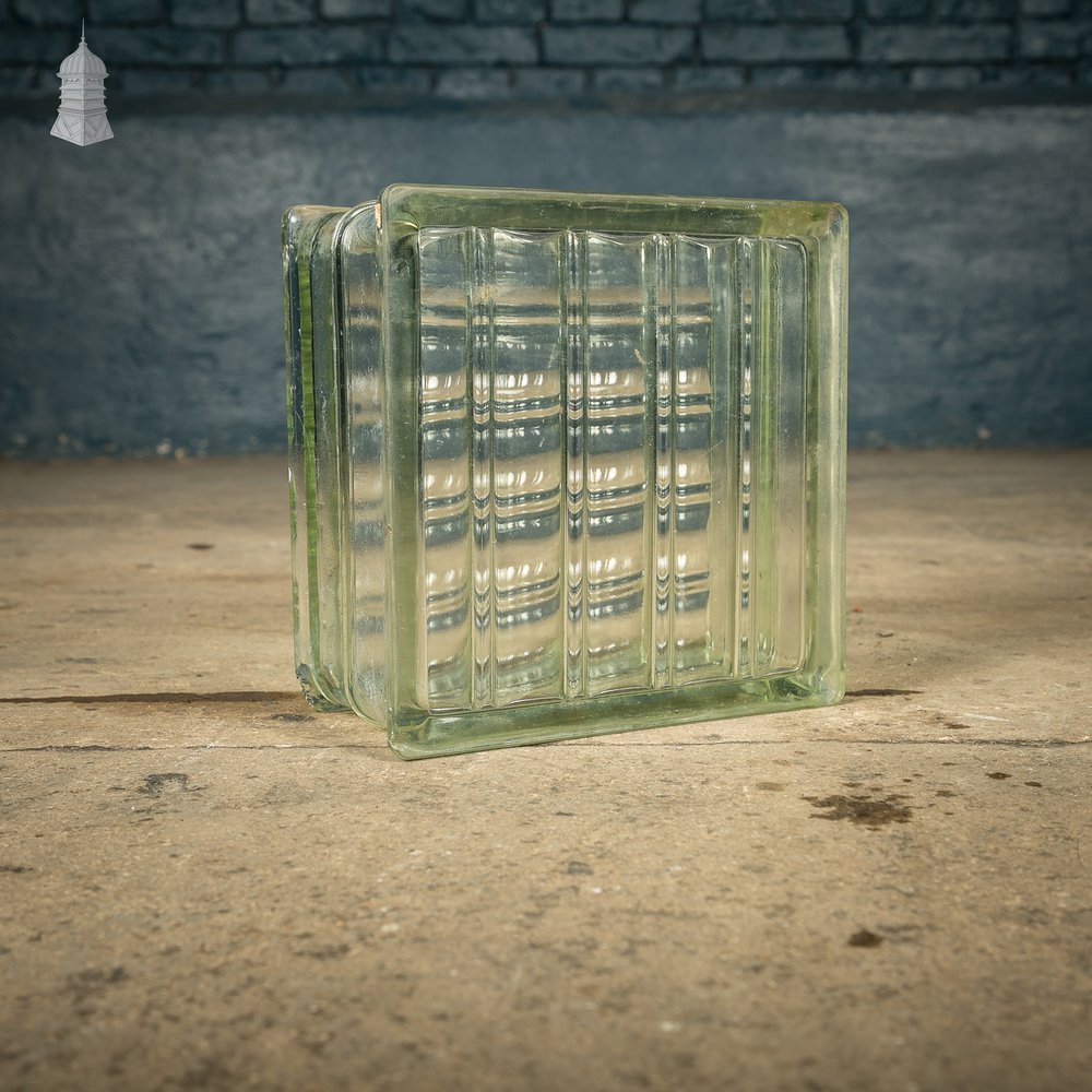 Glass Block Bricks, Reeded ‘Doric’ style, Reclaimed, Batch of 30