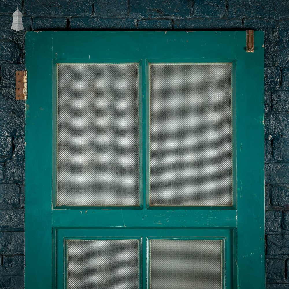 Half Glazed Door, Green Painted Pitch Pine with ‘Pyramid’ Style Textured Glazing