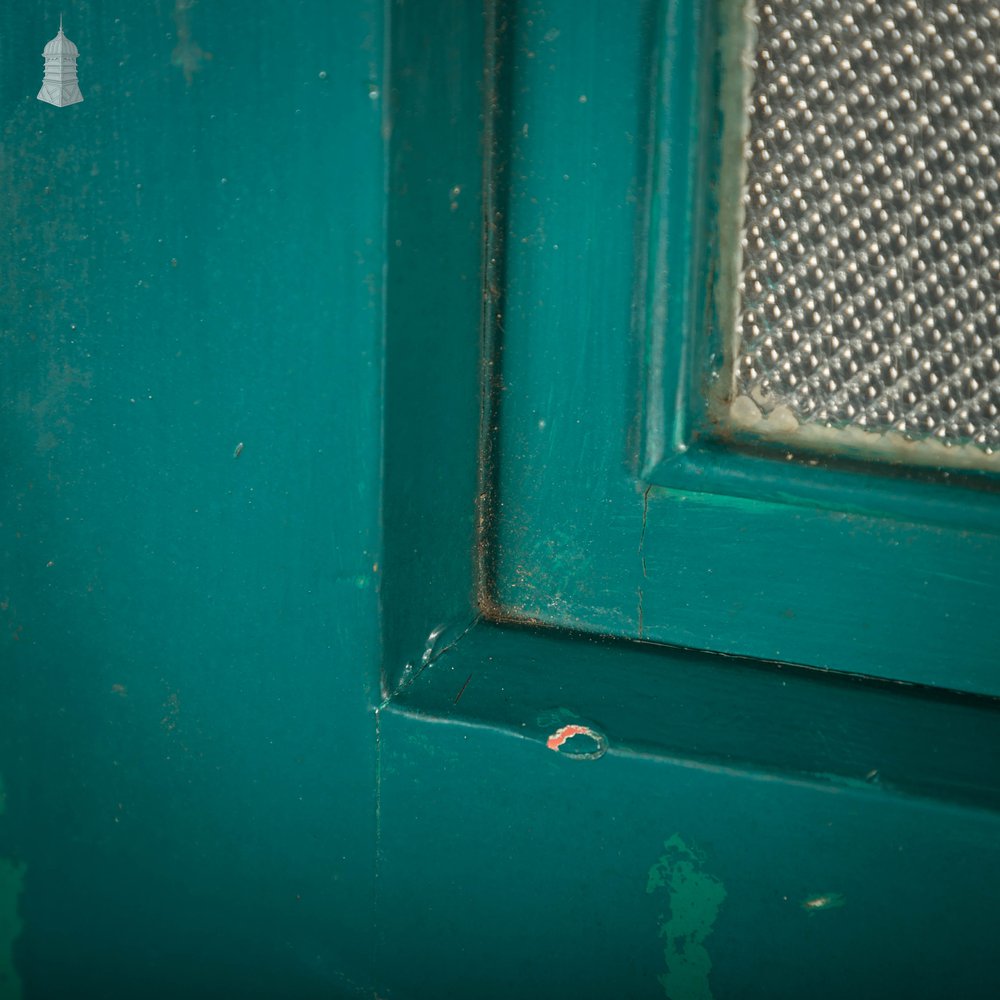 Half Glazed Door, Green Painted Pitch Pine with ‘Pyramid’ Style Textured Glazing