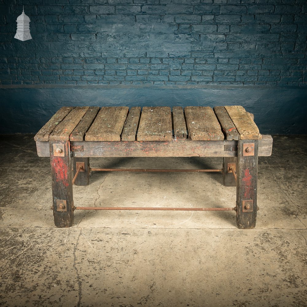 Industrial Workbench Table, Workshop Trestle Vintage Coffee Table