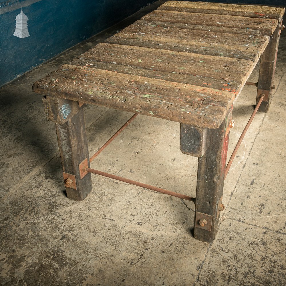 Industrial Workbench Table, Workshop Trestle Vintage Coffee Table