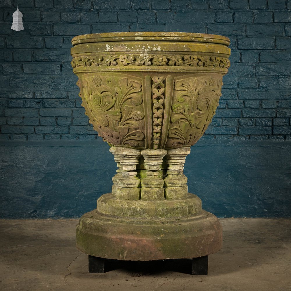 Sandstone Carved Font, Weathered Appearance