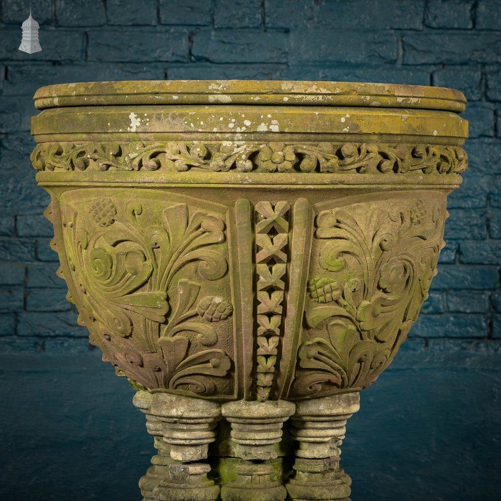 Sandstone Carved Font, Weathered Appearance