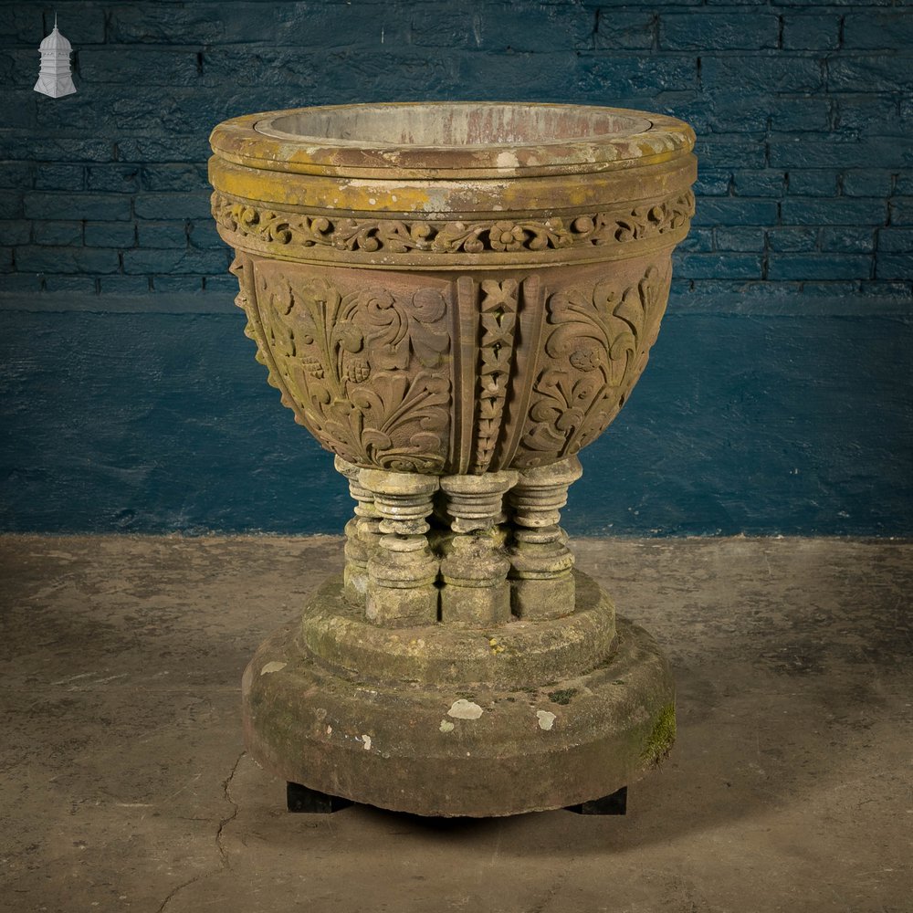 Sandstone Carved Font, Weathered Appearance