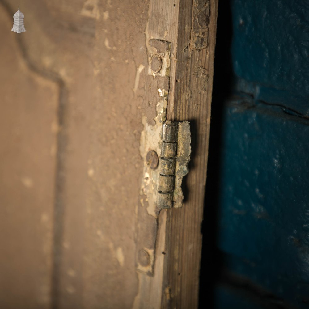 French Cupboard Door, 18th C Moulded 2 Panel Pine Door with Distressed Painted Finish