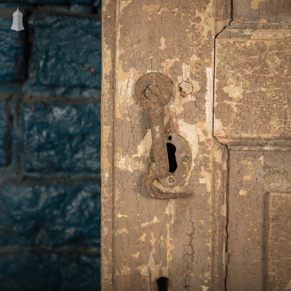 French Cupboard Door, 18th C Moulded 2 Panel Pine Door with Distressed Painted Finish