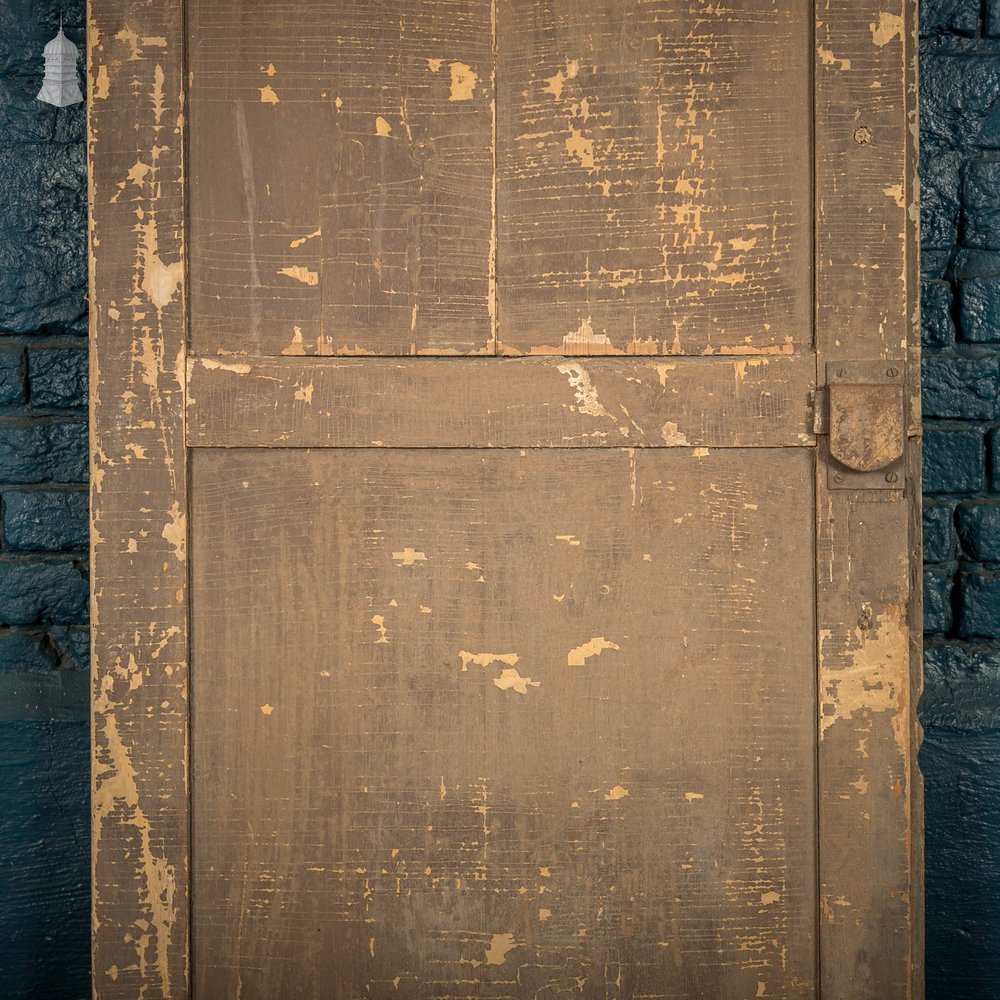 French Cupboard Door, 18th C Moulded 2 Panel Pine Door with Distressed Painted Finish