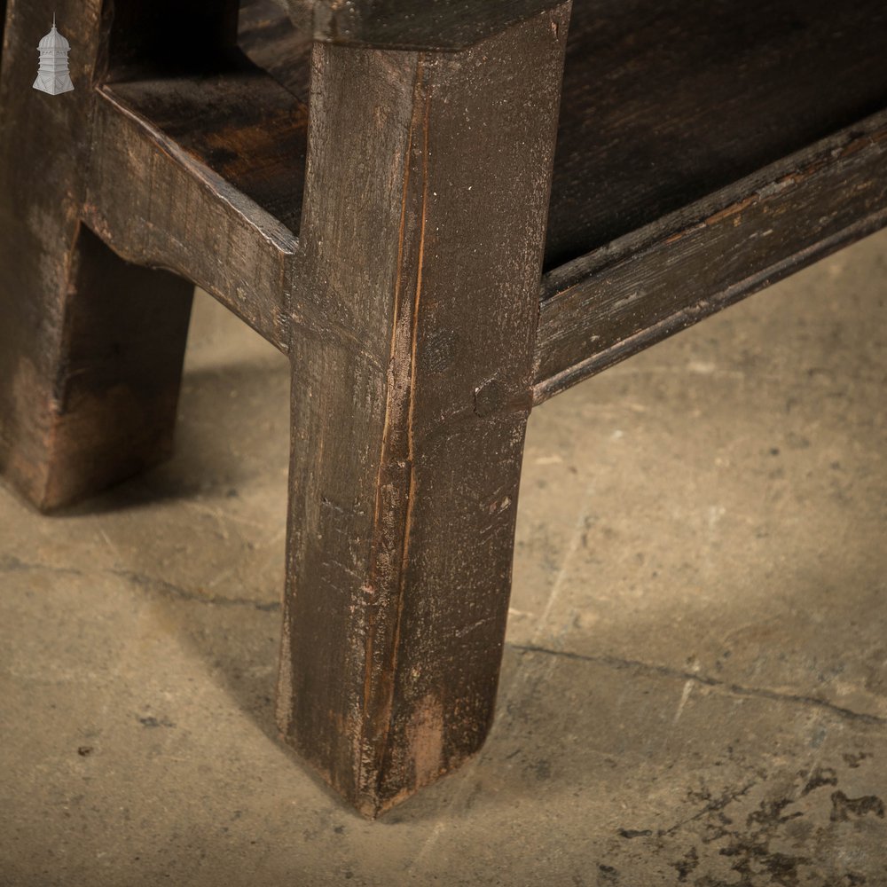 Trestle Work Stalls, Black Stained Pine Framed Seat with Shelf