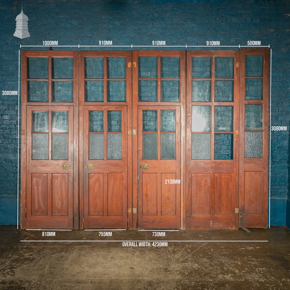 Bifold Room Divider, 19th C Glazed Pitch Pine