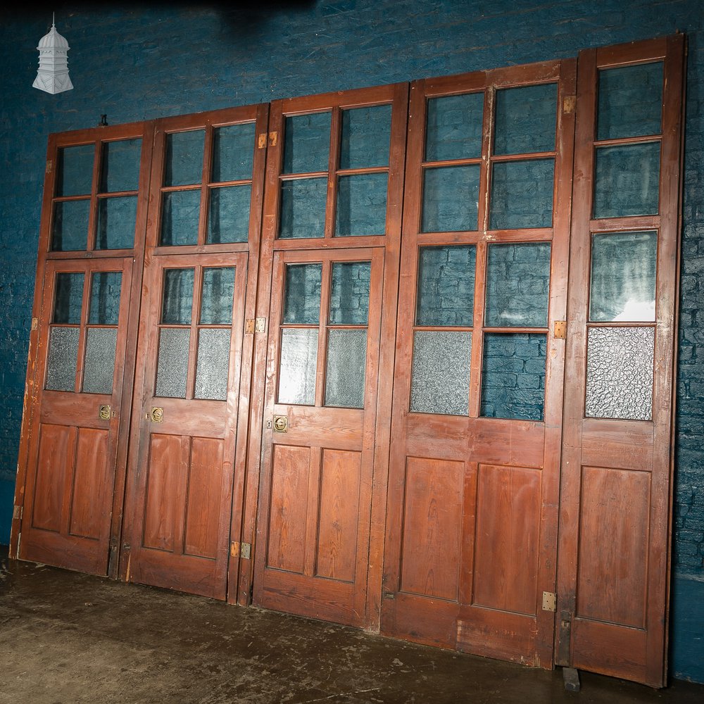 Bifold Room Divider, 19th C Glazed Pitch Pine