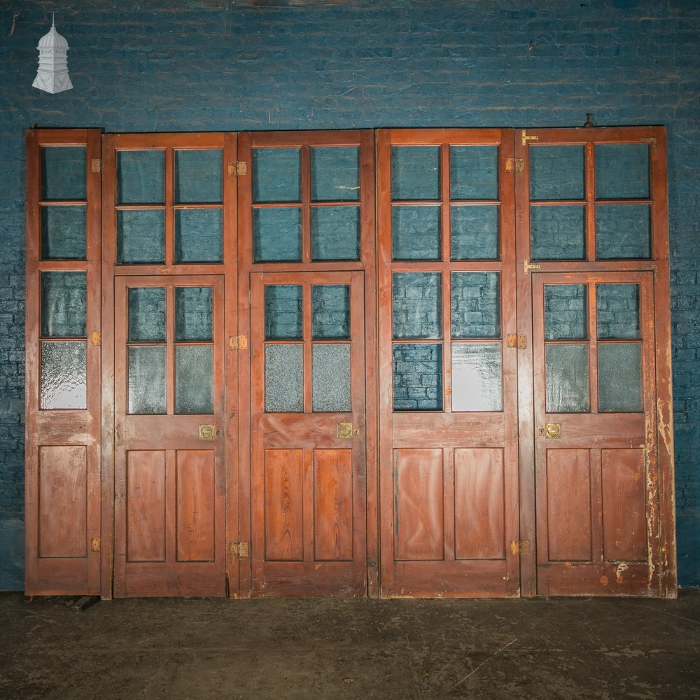 Bifold Room Divider, 19th C Glazed Pitch Pine