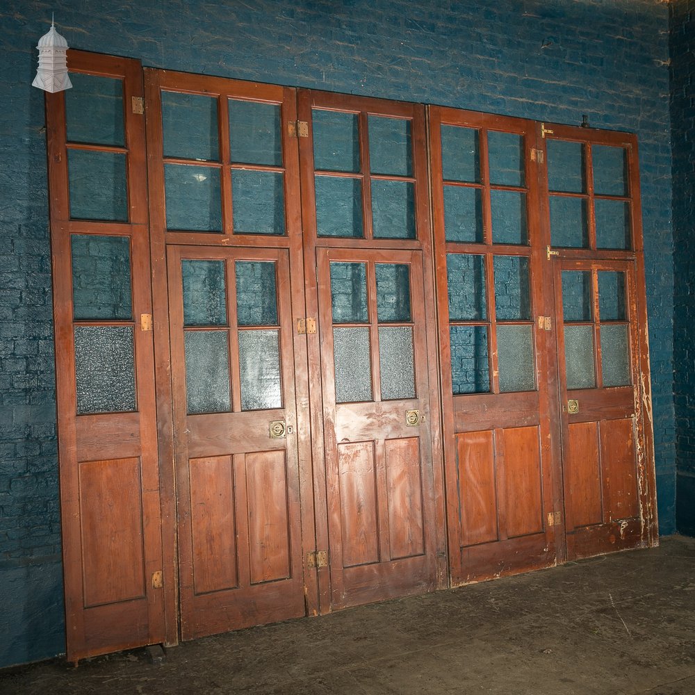 Bifold Room Divider, 19th C Glazed Pitch Pine