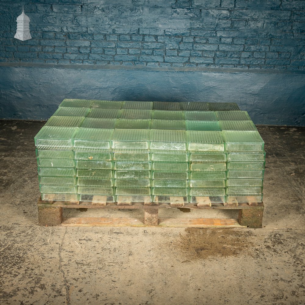 Glass Block Bricks, Single sided cross ribbed design, reclaimed batch of 195