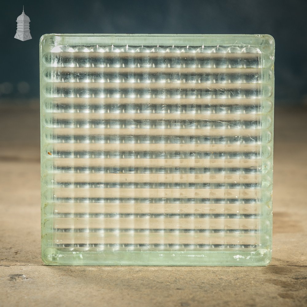 Glass Block Bricks, Single sided cross ribbed design, reclaimed batch of 195