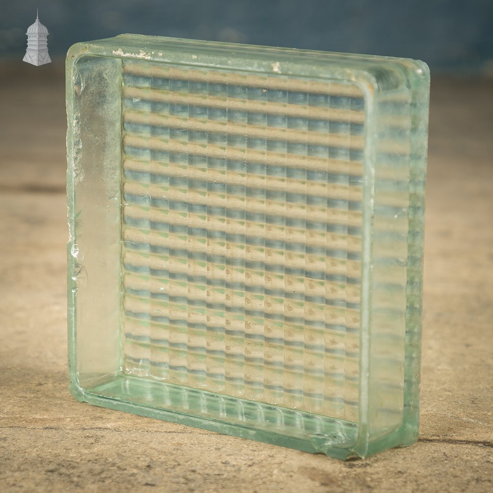 Glass Block Bricks, Single sided cross ribbed design, reclaimed batch of 195