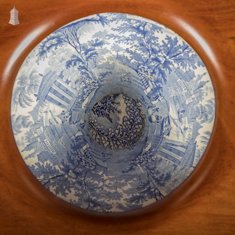 19th C Commode, Mahogany with Blue and White Glazed Ceramic Bowl