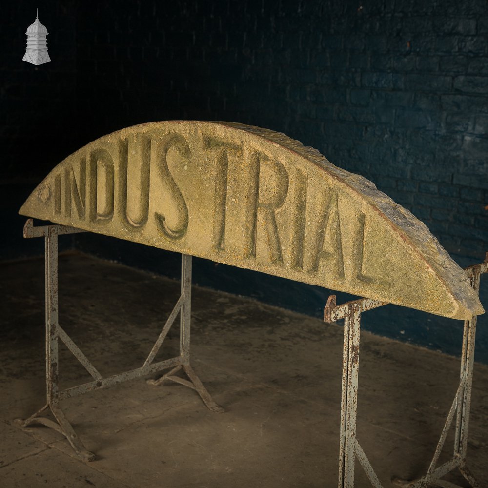 Industrial Door Head, Carved Stone Arched Overdoor Sign