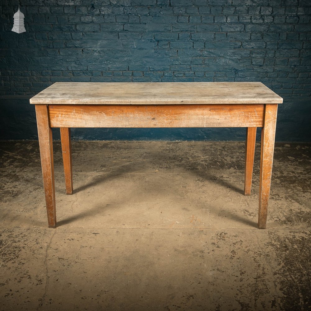 School Workbench Table with 2 Drawers, Science Lab / Art Studio, Worn Iroko