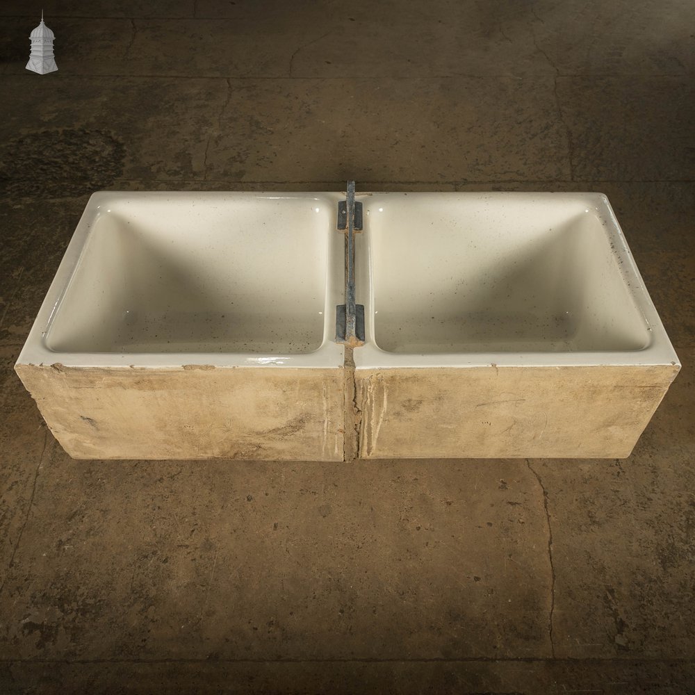 Butler Laundry Sinks, Pair of Belfast Utility Sinks Joined with Sink top Mangle Clamp Plate