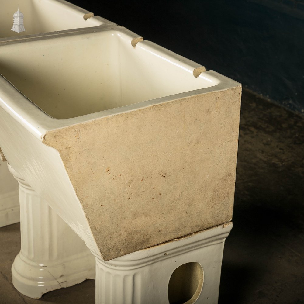 Butler Laundry Sinks, Pair of Georgian Belfast Sinks on 3 Fluted Legs