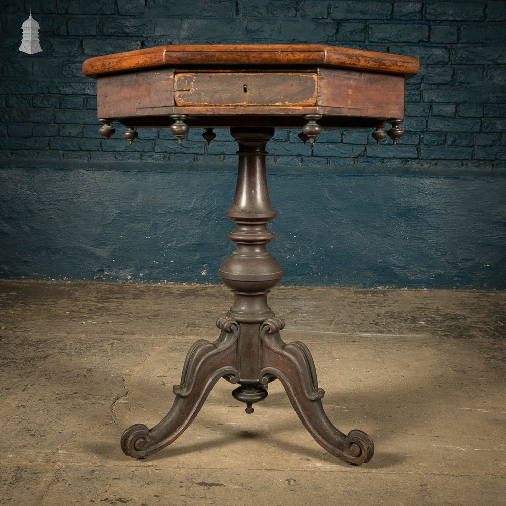 Specimen Table, Hand Painted 19th C Hardwood and Glass