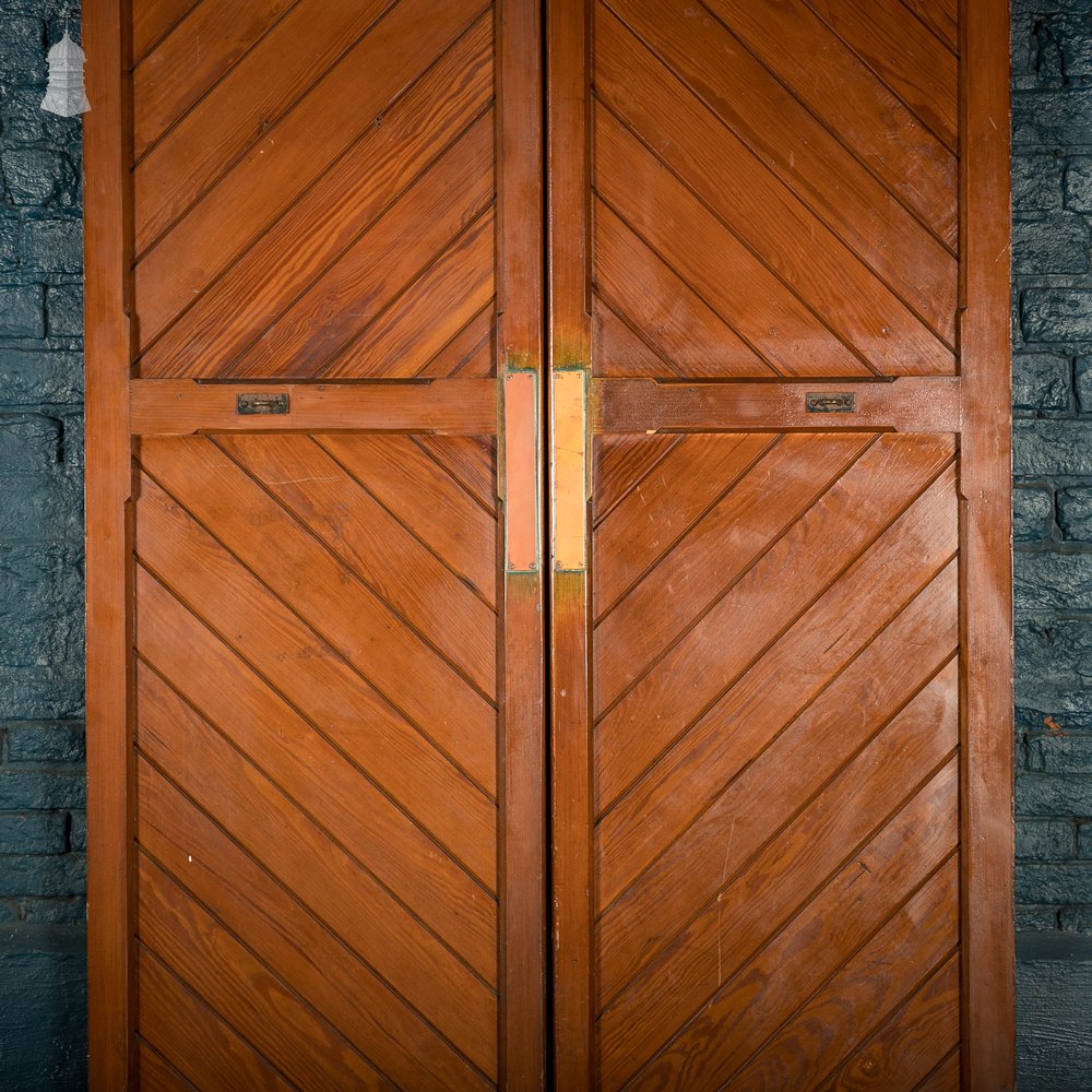 Pitch Pine Church Doors, Pair of Framed Plank Doors with Two Way Hinges