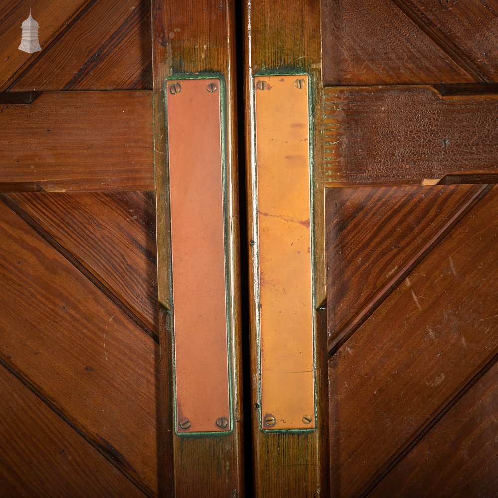 Pitch Pine Church Doors, Pair of Framed Plank Doors with Two Way Hinges