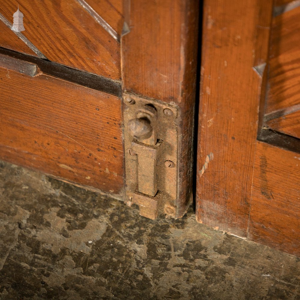 Pitch Pine Church Doors, Pair of Framed Plank Doors with Two Way Hinges