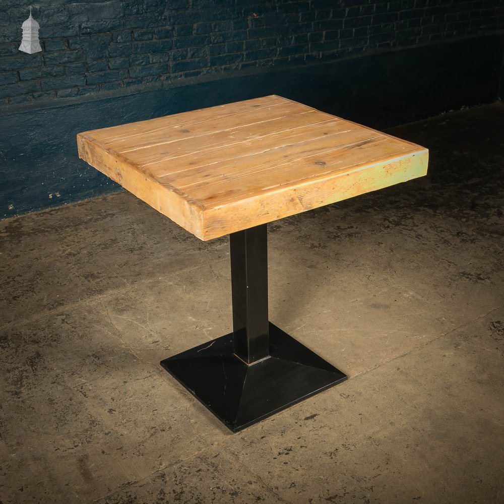 Square Bistro Tables, Reclaimed Pine Tops on Steel Bases, Set of 4