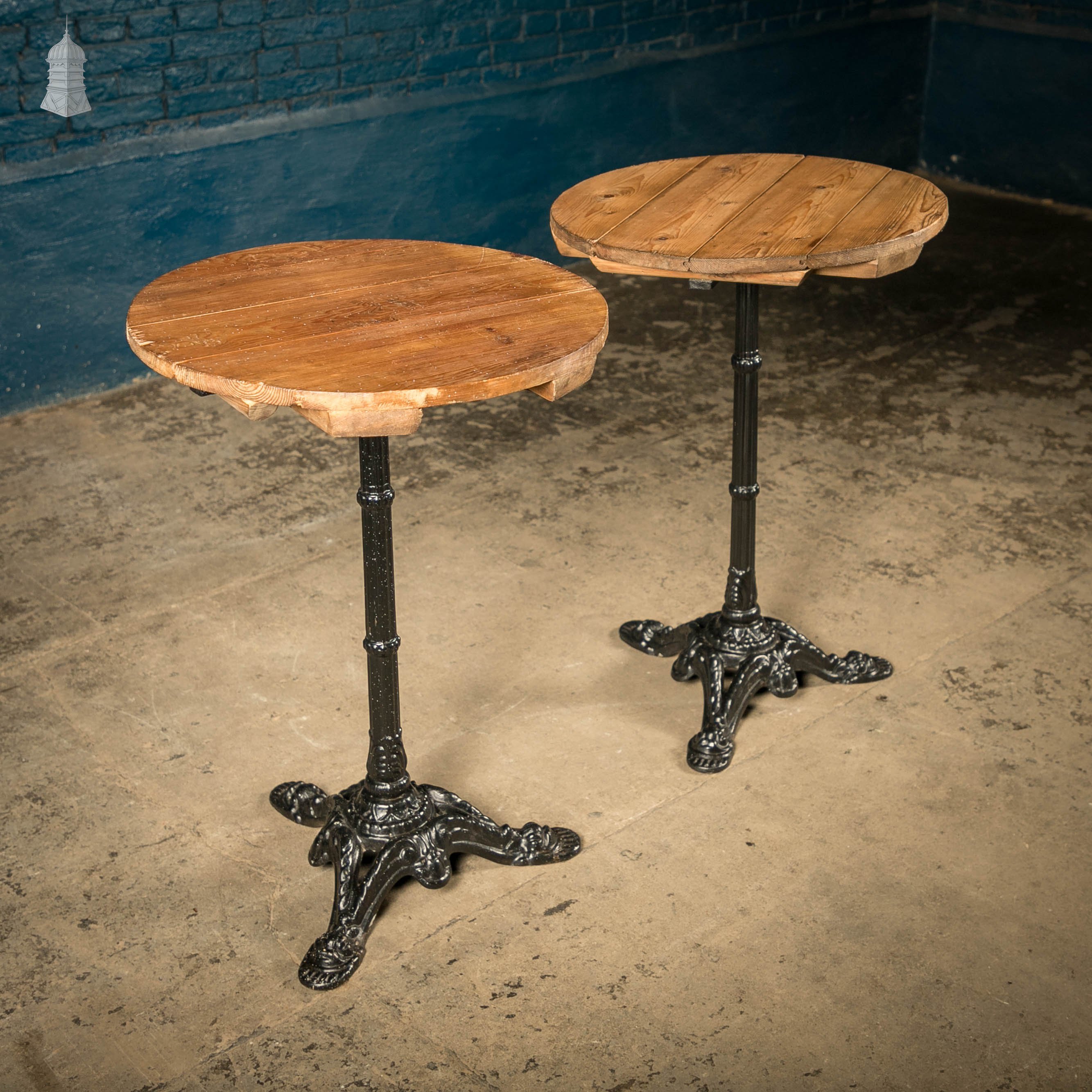 Round Bistro Tables, Reclaimed Pine Tops on Cast Alloy Bases, Pair ...