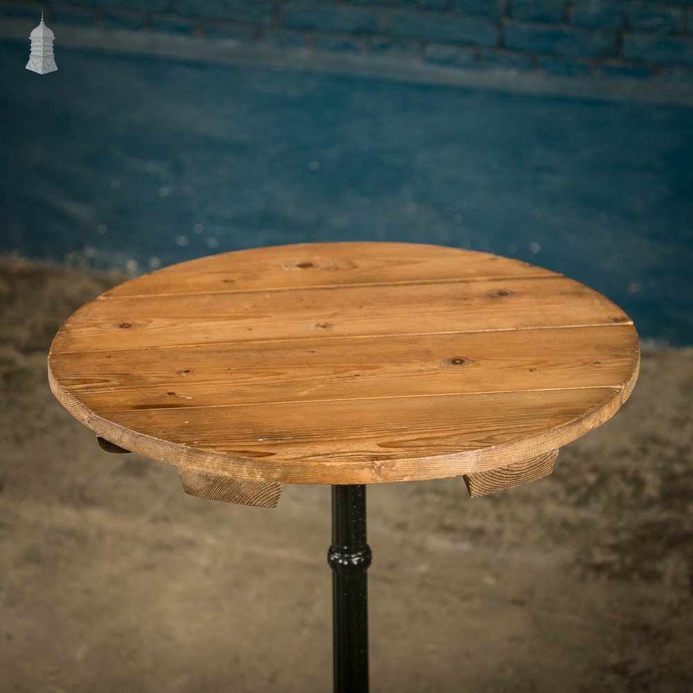 Round Bistro Tables, Reclaimed Pine Tops on Cast Alloy Bases, Pair