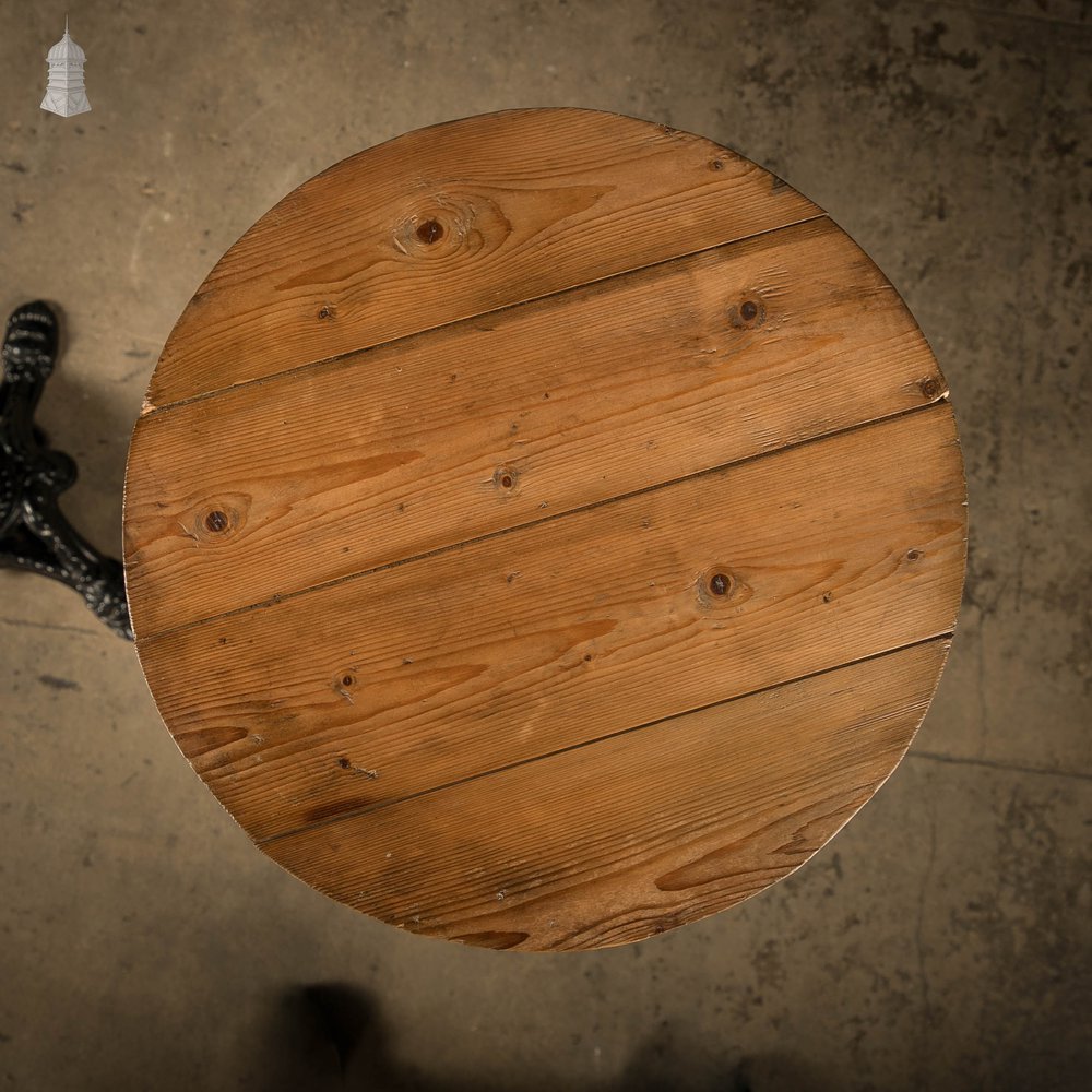 Round Bistro Tables, Reclaimed Pine Tops on Cast Alloy Bases, Pair