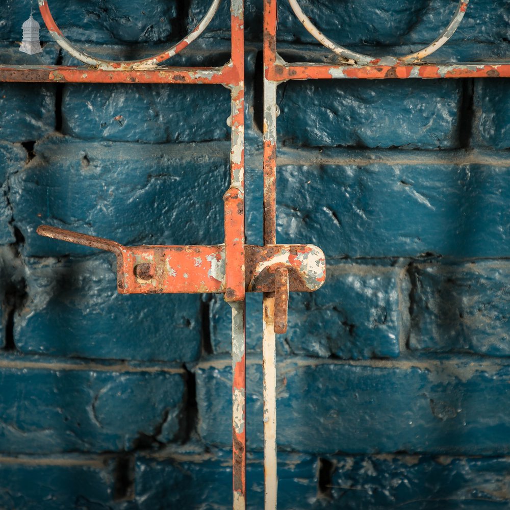 Wrought Iron Driveway Gates, Pair of 20th C Gates with Distressed Paint Finish