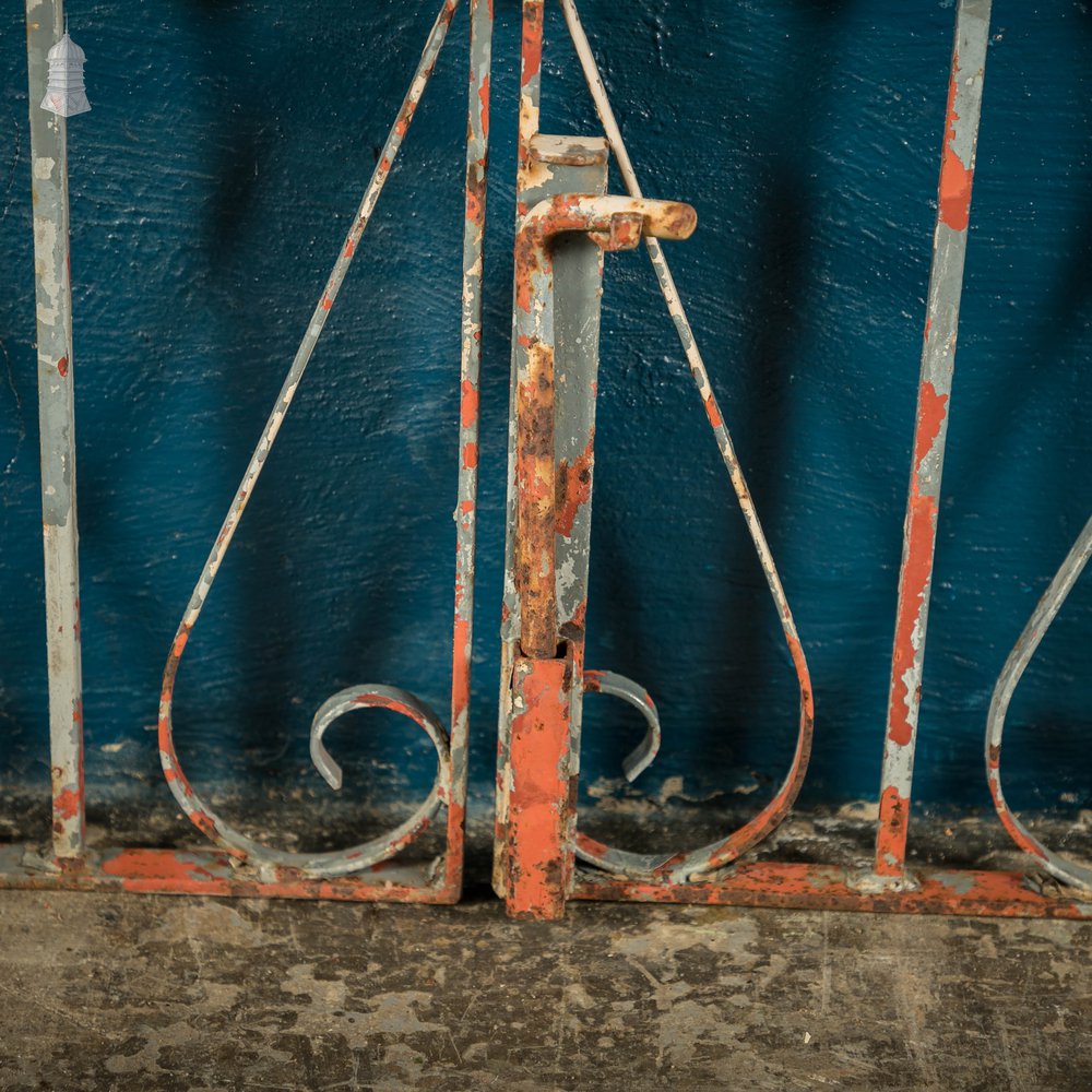 Wrought Iron Driveway Gates, Pair of 20th C Gates with Distressed Paint Finish