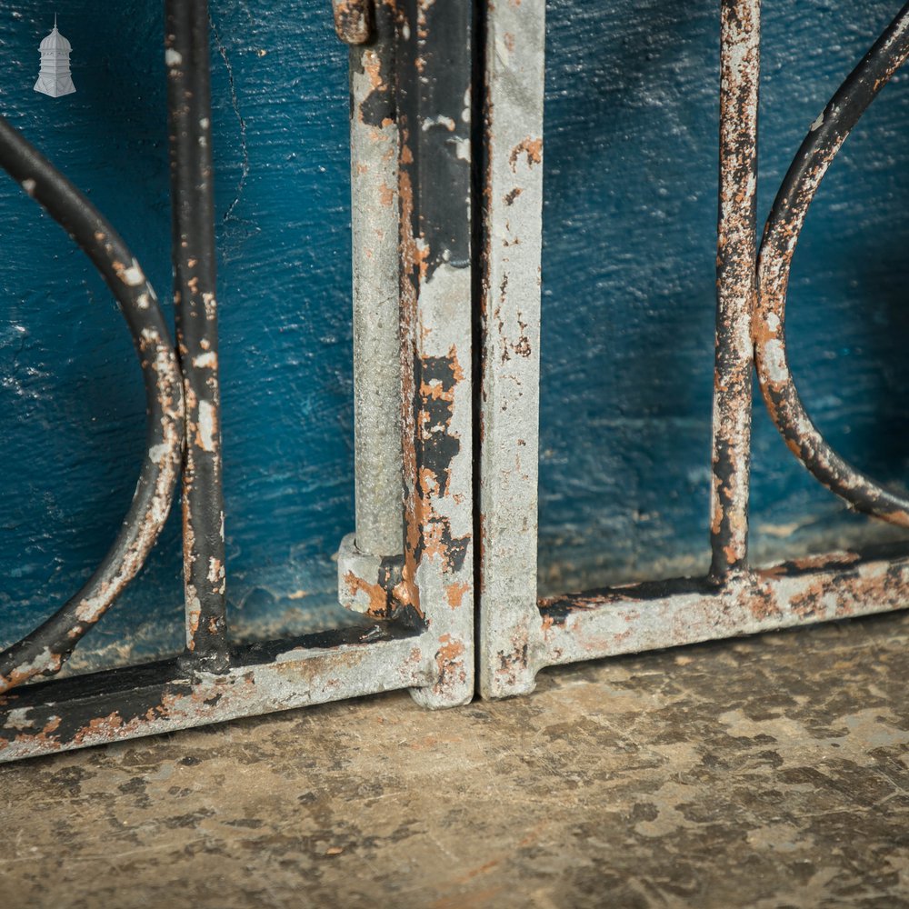 Wrought Iron Driveway Gates, Pair of 20th C Gates with Distressed Painted Finish