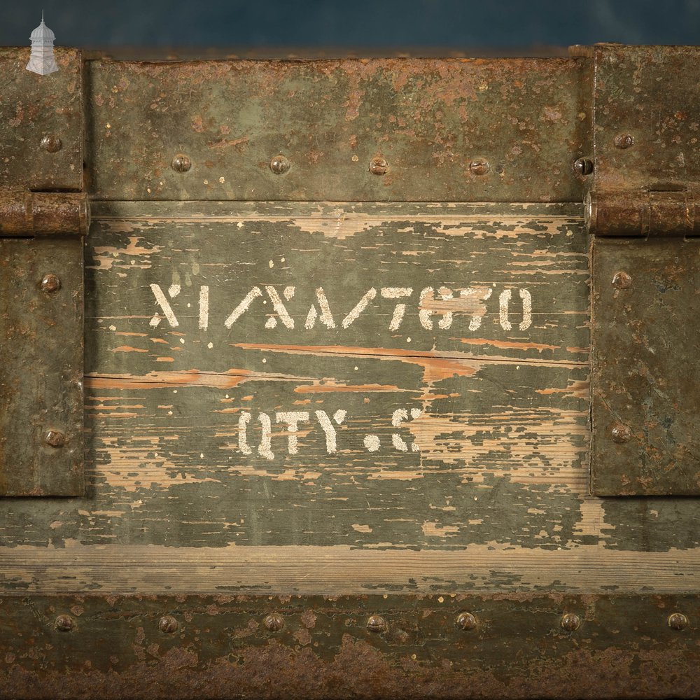 Military Shipping Crate, 1920’s Industrial Box Wood and Metal Construction