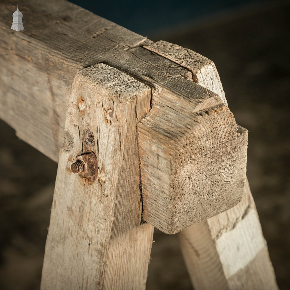 Vintage Wooden Trestles, Pair of Rustic Workshop Trestles