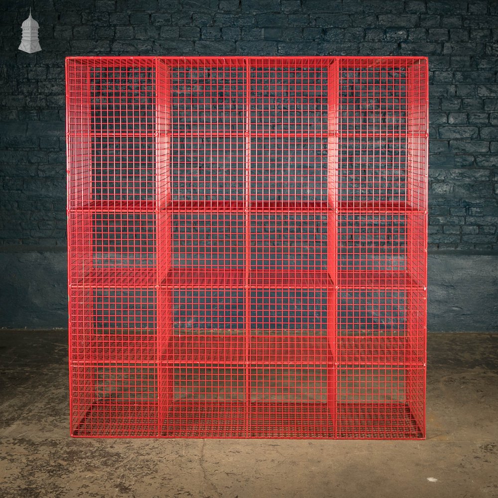 Vintage Pigeonholes, Red Wire Mesh Pigeon Hole Shelving Unit