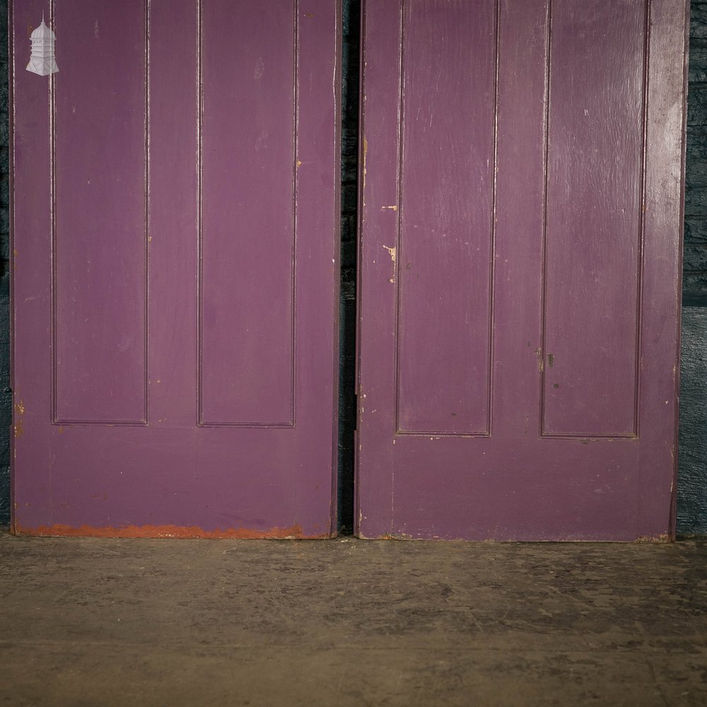 Half Glazed Doors, Batch of 4 Purple Painted Doors fitted with ‘Cathedral Style’ Textured Glass