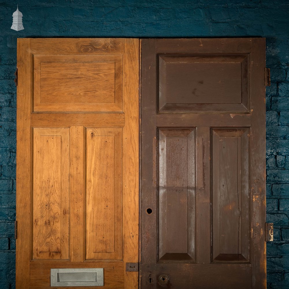 5 Panel Doors, Pair of Pitch Pine Panelled with Stop Chamfer Detail.