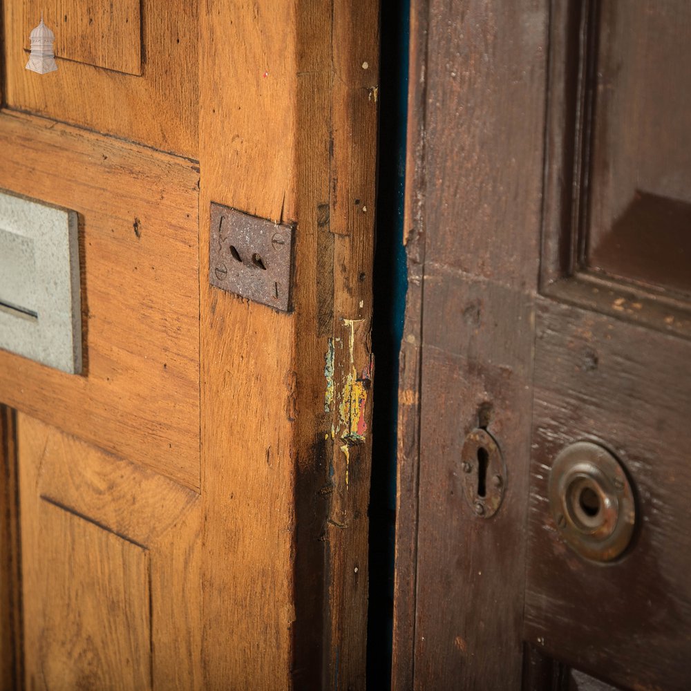 5 Panel Doors, Pair of Pitch Pine Panelled with Stop Chamfer Detail.