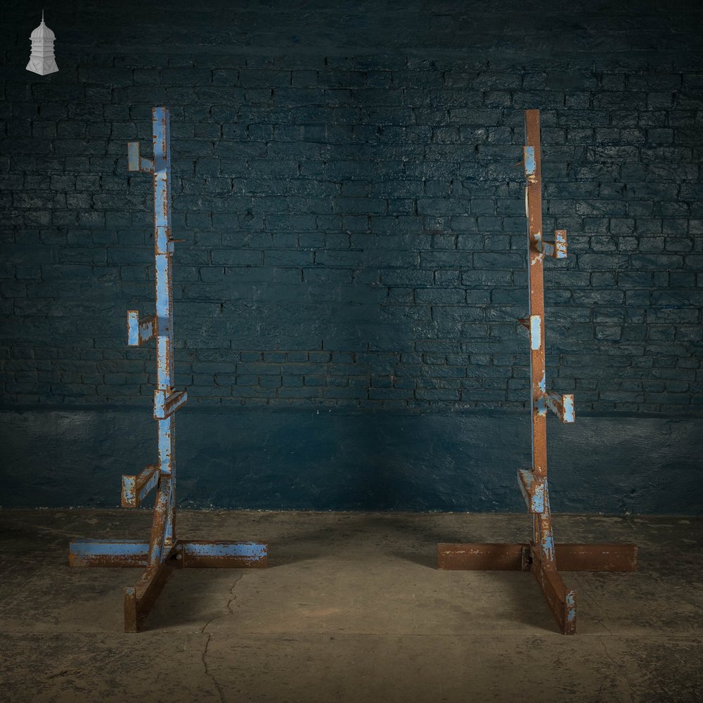 Industrial Pipe Racks, Pair of Blue Painted Cantilever Racks