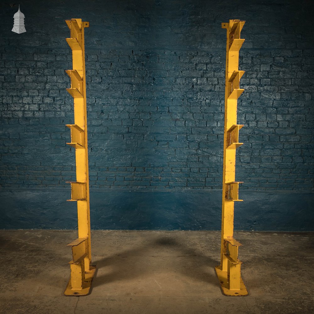 Industrial Pipe Racks, Pair of Yellow Heavy-Duty Cantilever Racks