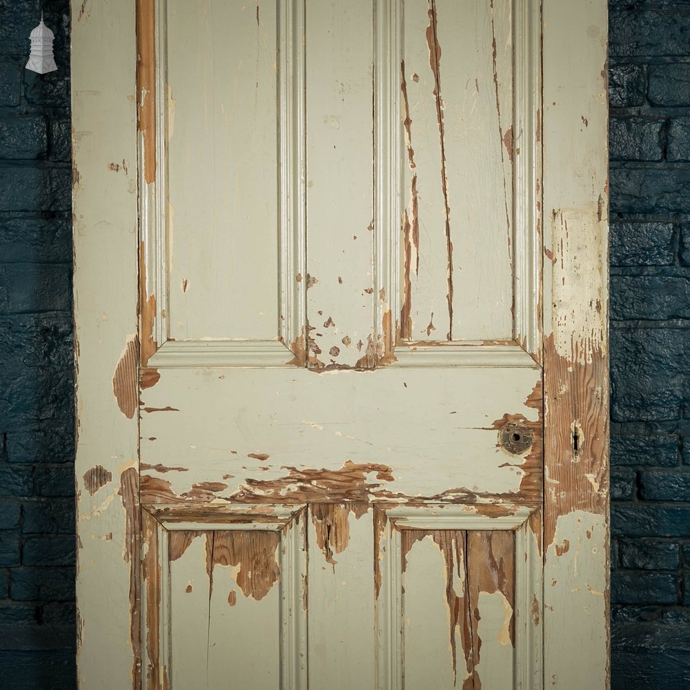 Pine Panelled Door, 4 Moulded Panels Distressed Paint Finish